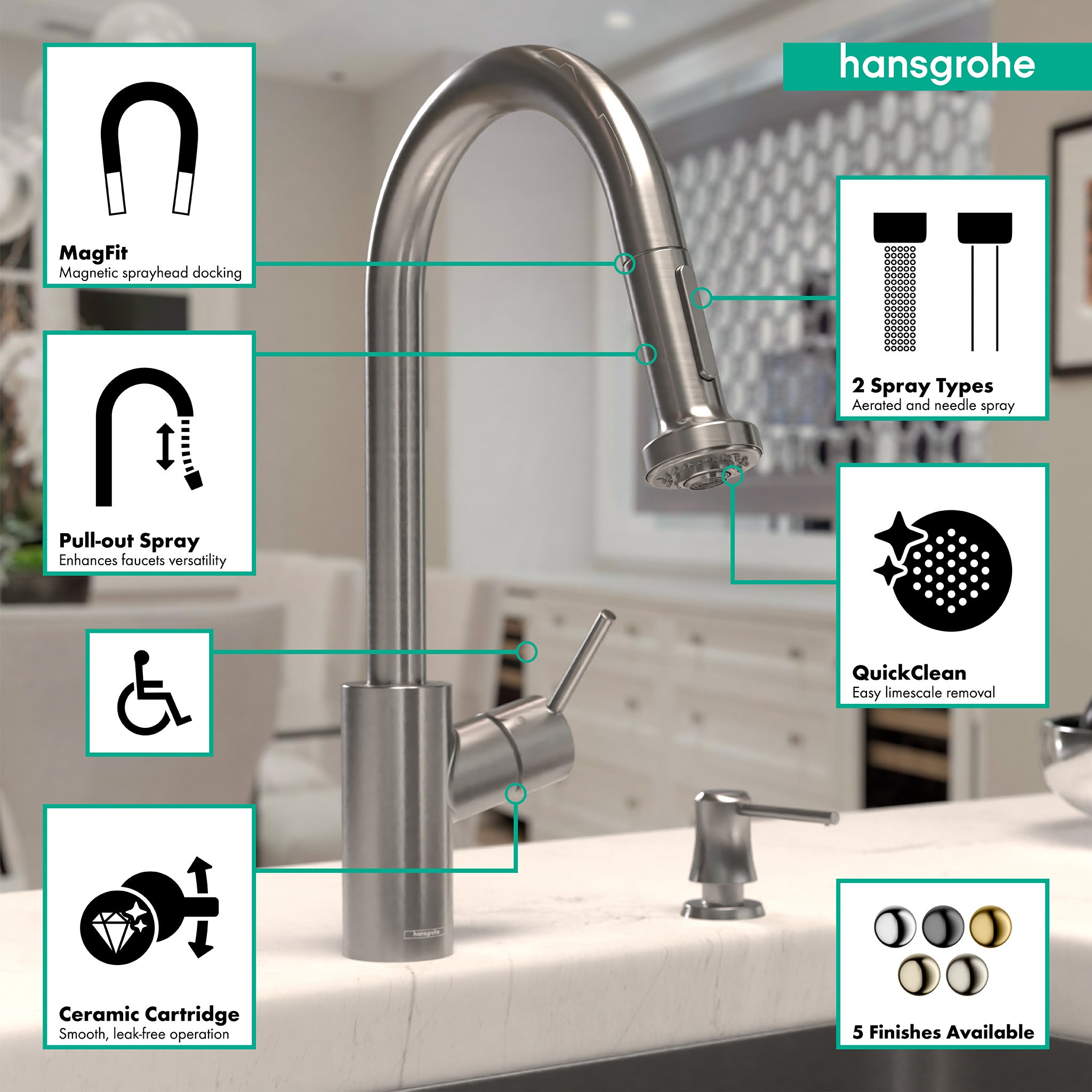 HANSGROHE 14877801 Talis S² HighArc Kitchen Faucet, 2-Spray Pull-Down, 1.75 GPM - Stainless Steel Optic
