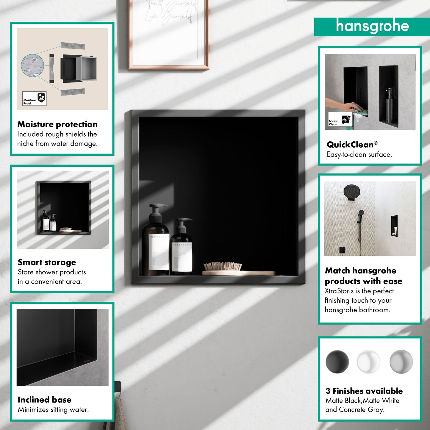 HANSGROHE 56061670 XtraStoris Original Wall Niche with Integrated Frame 12"x 12"x 4" - Matte Black