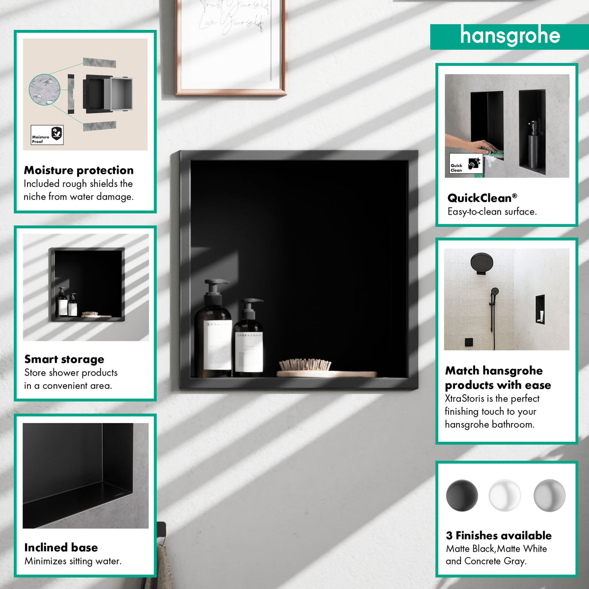 HANSGROHE 56061670 XtraStoris Original Wall Niche with Integrated Frame 12"x 12"x 4" - Matte Black
