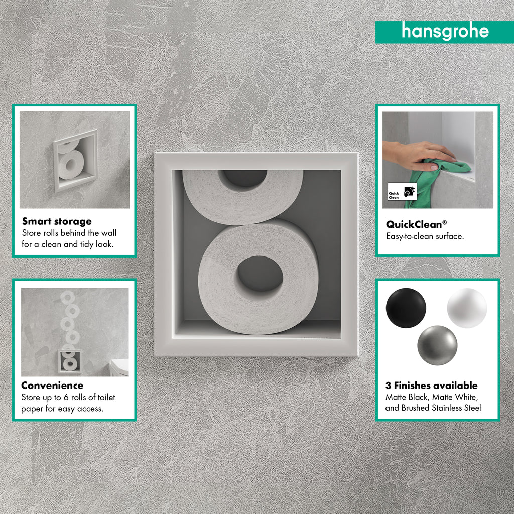 HANSGROHE 56058700 XtraStoris Original Recessed Toilet Paper Holder with Storage & Tileable Door - Matte White
