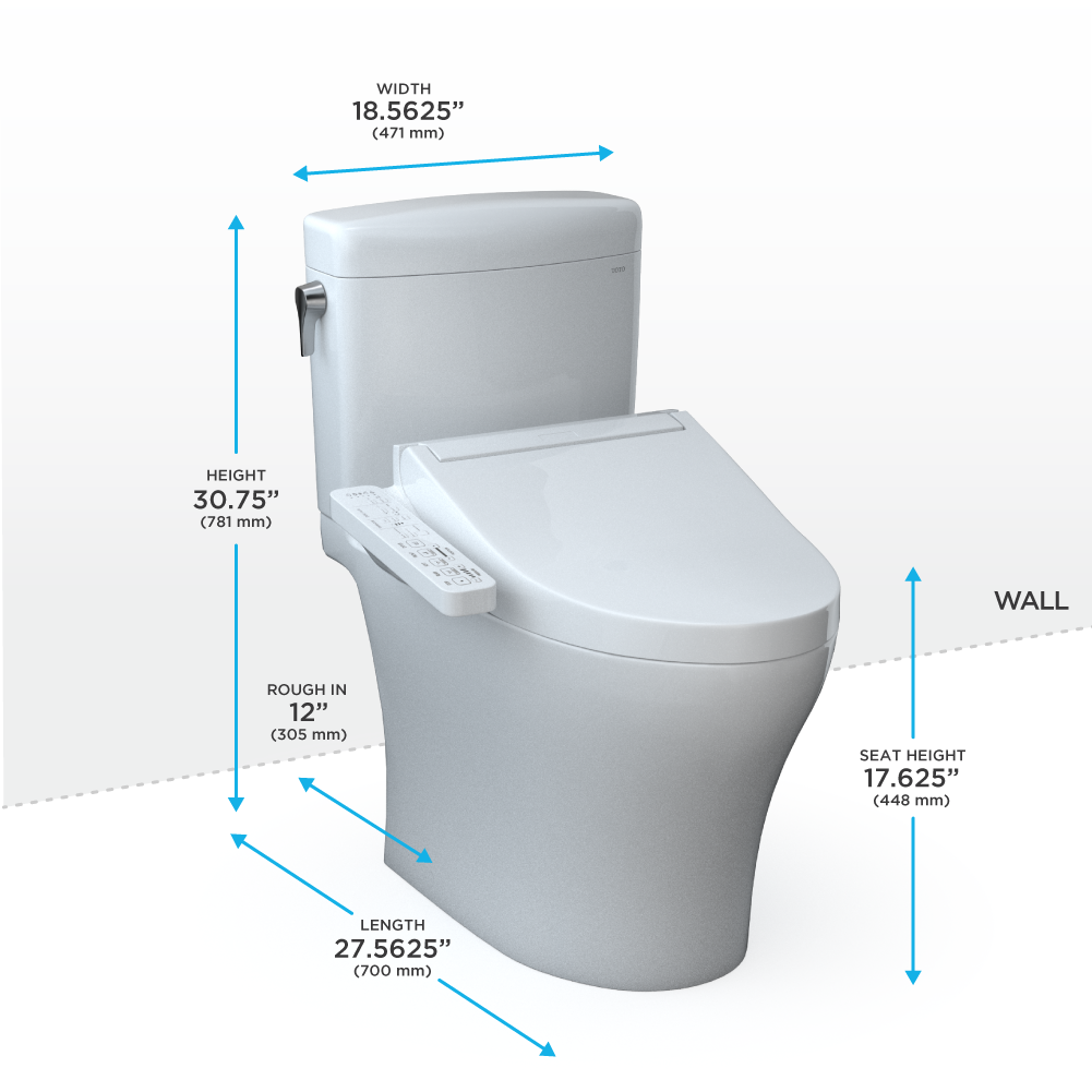 TOTO MW4363074CEMFGN#01 WASHLET+ Aquia IV Cube Two-Piece Elongated Dual Flush 1.28 and 0.9 GPF Toilet with C2 Bidet Seat , Cotton White