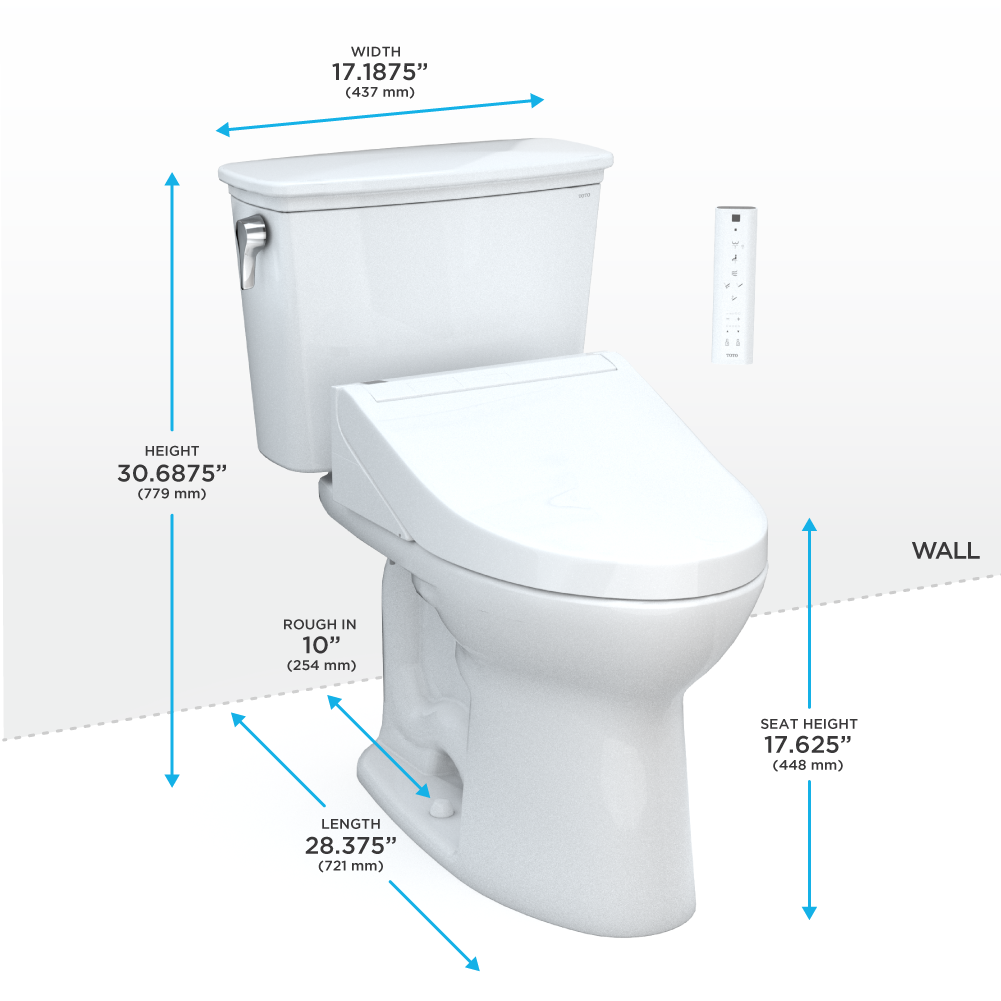 TOTO MW7863084CEFG.10#01 Drake Transitional WASHLET+ Two-Piece Elongated 1.28 GPF Universal Height TORNADO FLUSH Toilet with C5 Bidet Seat , Cotton White