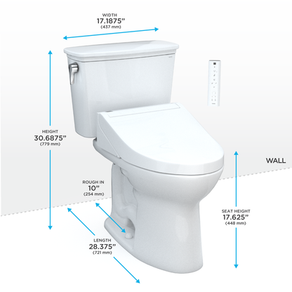 TOTO MW7863084CEFG.10#01 Drake Transitional Washlet+ Two-Piece Elongated 1.28 Gpf Universal Height Tornado Flush Toilet With C5 Bidet Seat - Cotton White