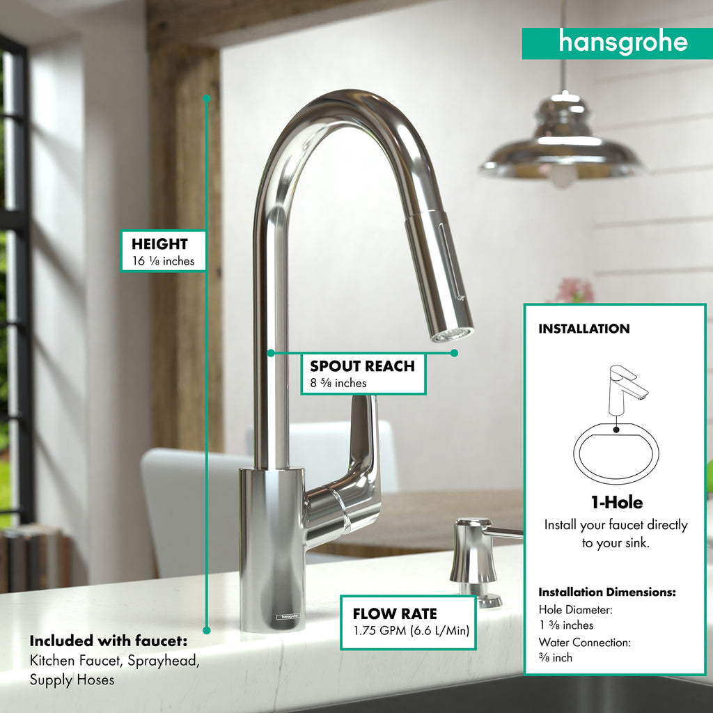 HANSGROHE 04505670 Focus HighArc Kitchen Faucet, 2-Spray Pull-Down, 1.75 GPM - Matte Black