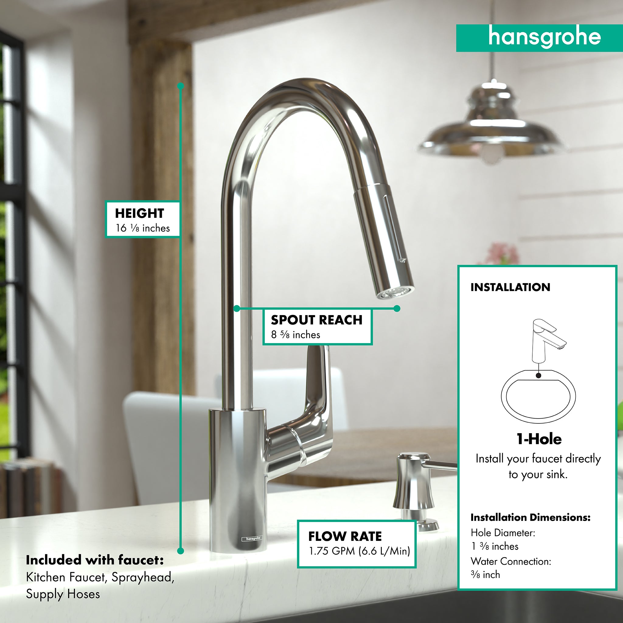 HANSGROHE 04505670 Focus HighArc Kitchen Faucet, 2-Spray Pull-Down, 1.75 GPM - Matte Black