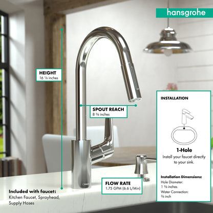 HANSGROHE 04505670 Focus HighArc Kitchen Faucet, 2-Spray Pull-Down, 1.75 GPM - Matte Black