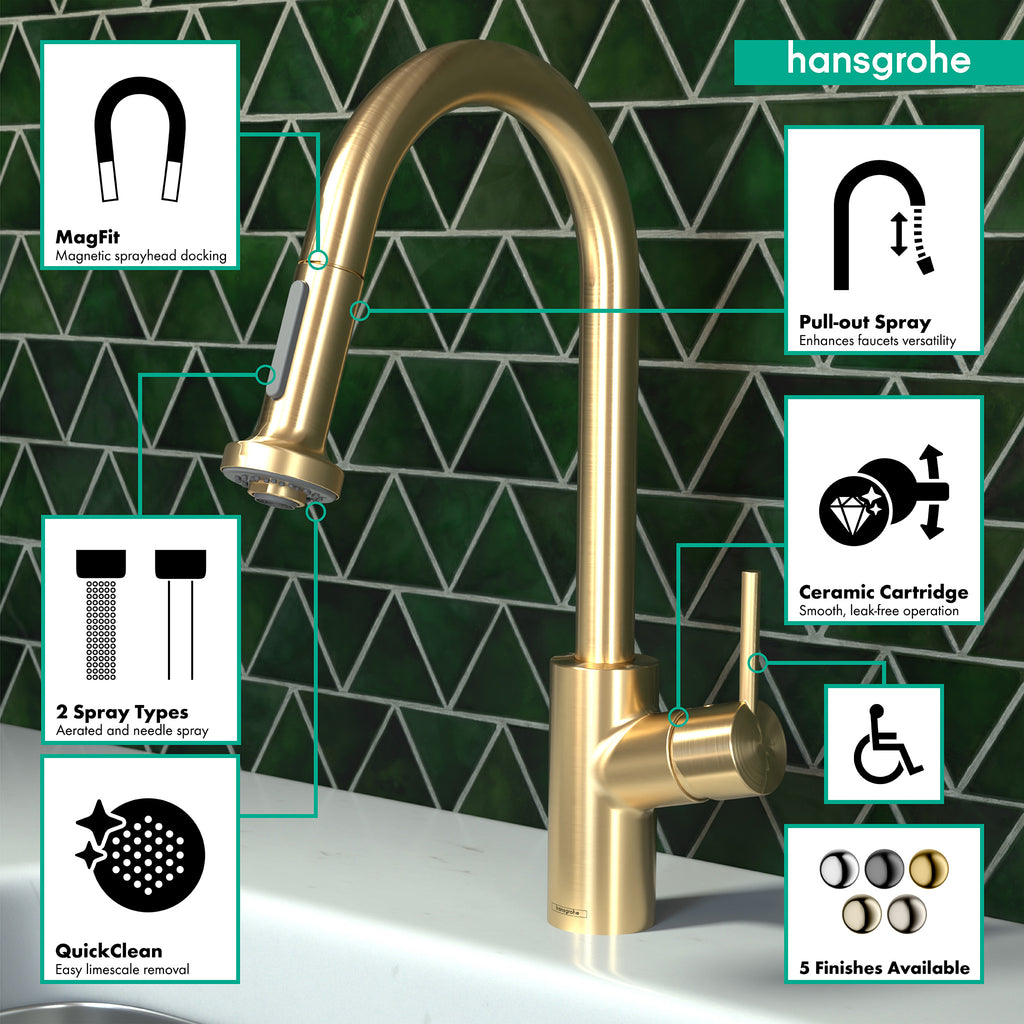 HANSGROHE 04286250 Talis S² Prep Kitchen Faucet, 2-Spray Pull-Down, 1.75 GPM - Brushed Gold Optic