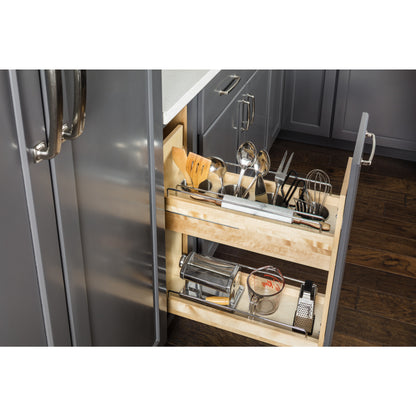 HARDWARE RESOURCES UBPO-8SC 8" "No Wiggle" Utensil Bin Soft-close Base Cabinet Pullout - UV Coated