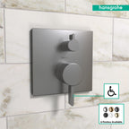 HANSGROHE 15862341 Ecostat Pressure Balance Trim Square with Diverter - Brushed Black Chrome