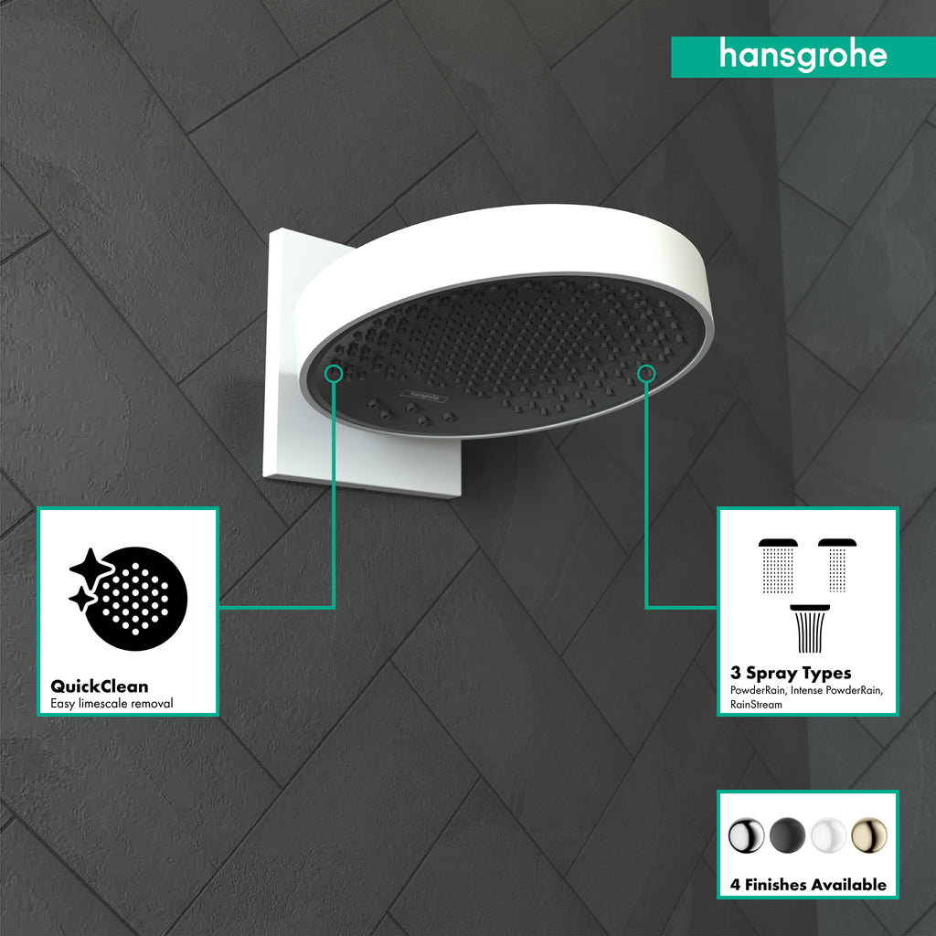 HANSGROHE 26235701 Rainfinity Showerhead 250 3-Jet with Wall Connector Trim, 1.75 GPM - Matte White