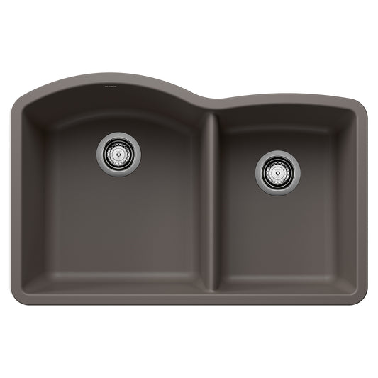 BLANCO 443101 Diamond Diamond SILGRANIT 32" 60/40 Double Bowl Undermount Kitchen Sink - Volcano Gray in Volcano Gray