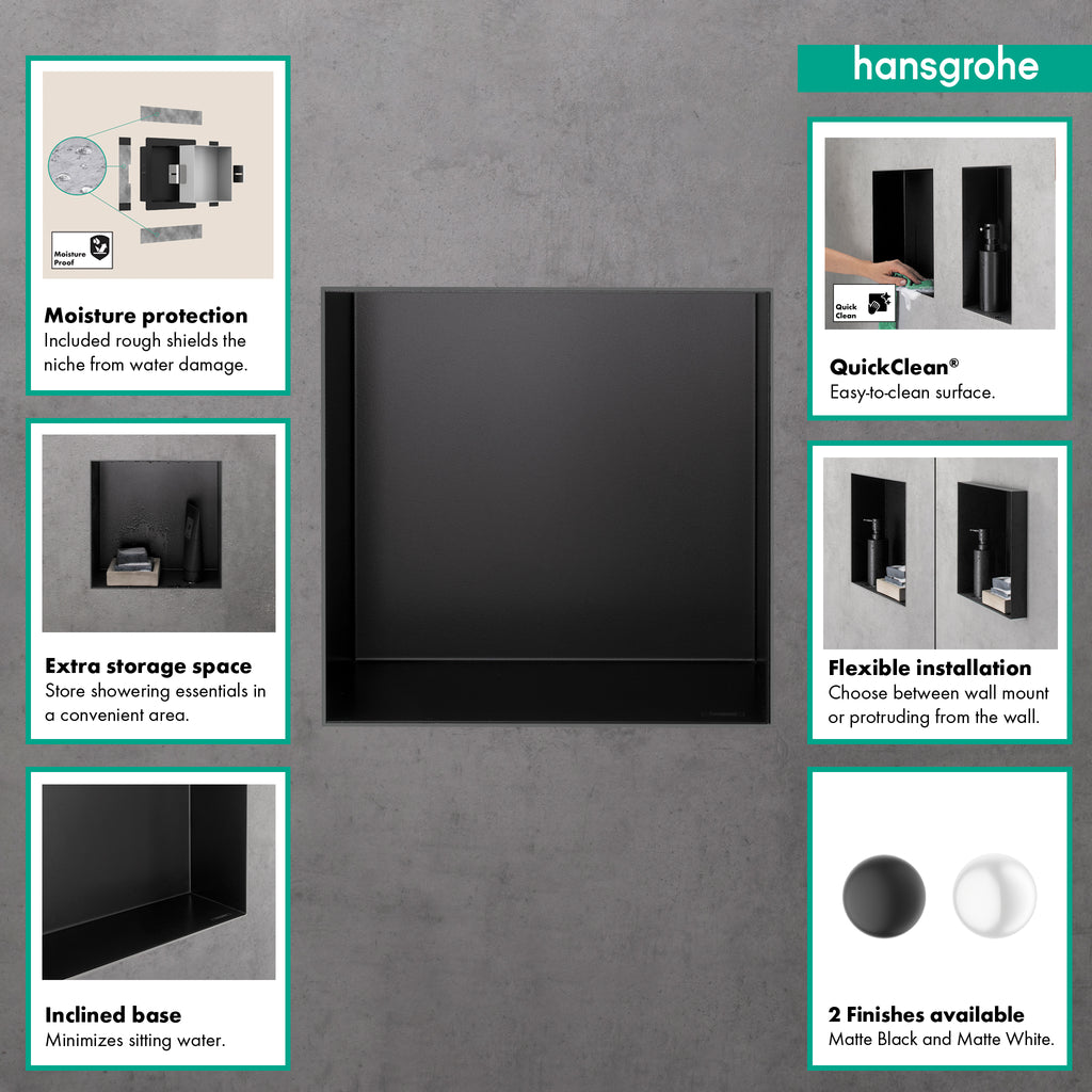 HANSGROHE 56079670 XtraStoris Minimalistic Wall Niche with Open Frame 12"x 12"x 5.5" - Matte Black