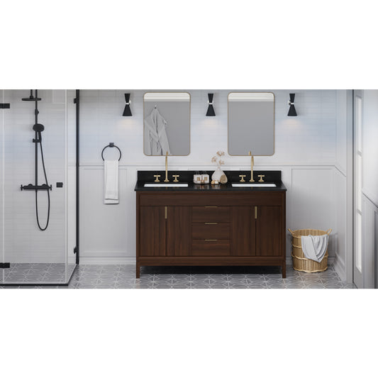 JEFFREY ALEXANDER VKITTHE60DWBGR Theodora 60" Double Bathroom Vanity Set - Dark Walnut