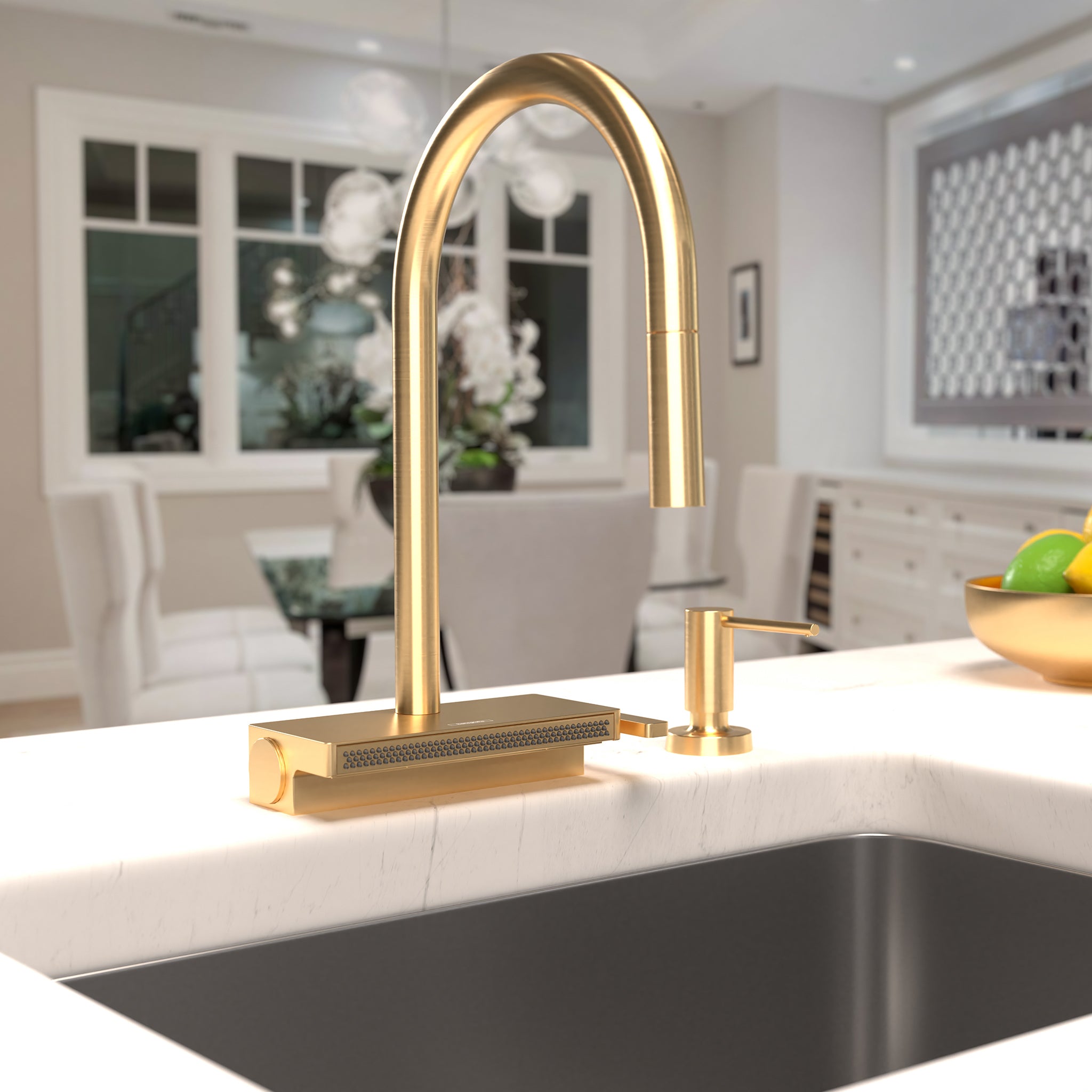 HANSGROHE 73837251 Aquno Select HighArc Kitchen Faucet, 3-Spray Pull-Down, 1.75 GPM - Brushed Gold Optic