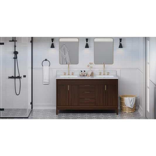 JEFFREY ALEXANDER VKITTHE60DWWCR Theodora 60" Double Bathroom Vanity Set - Dark Walnut