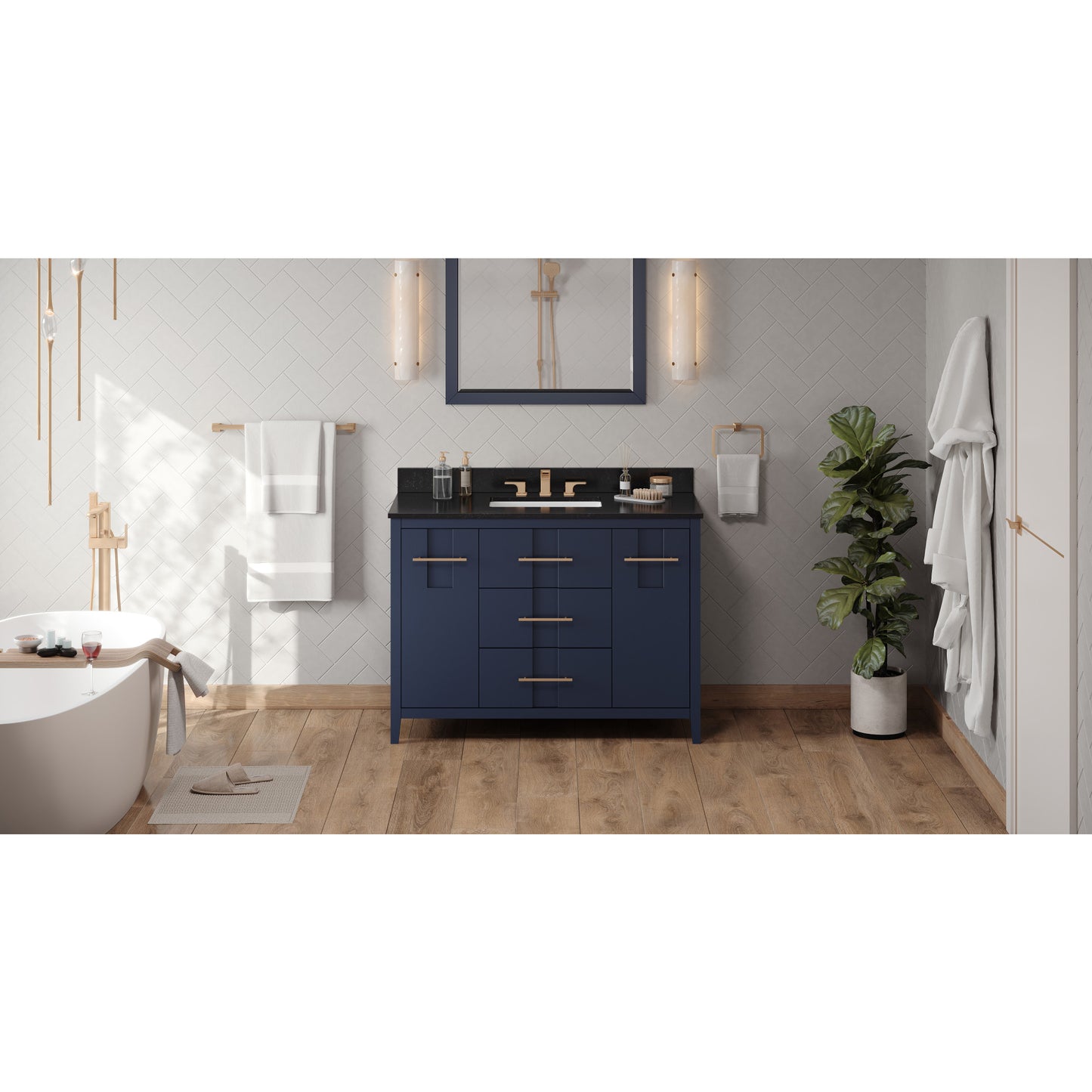 JEFFREY ALEXANDER VKITKAT48BLBGR 48" Hale Blue Katara Vanity, Black Granite Vanity Top, undermount rectangle bowl , Hale Blue