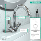 HANSGROHE 71222001 Logis Single-Hole Faucet 150 with Swivel Spout and Pop-Up Drain, 1.2 GPM - Chrome