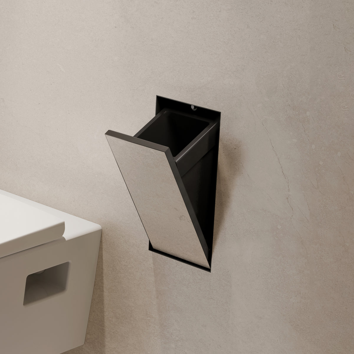 HANSGROHE 56063670 XtraStoris Rock Recessed Trash Bin with Shelf & Tileable Door - Matte Black