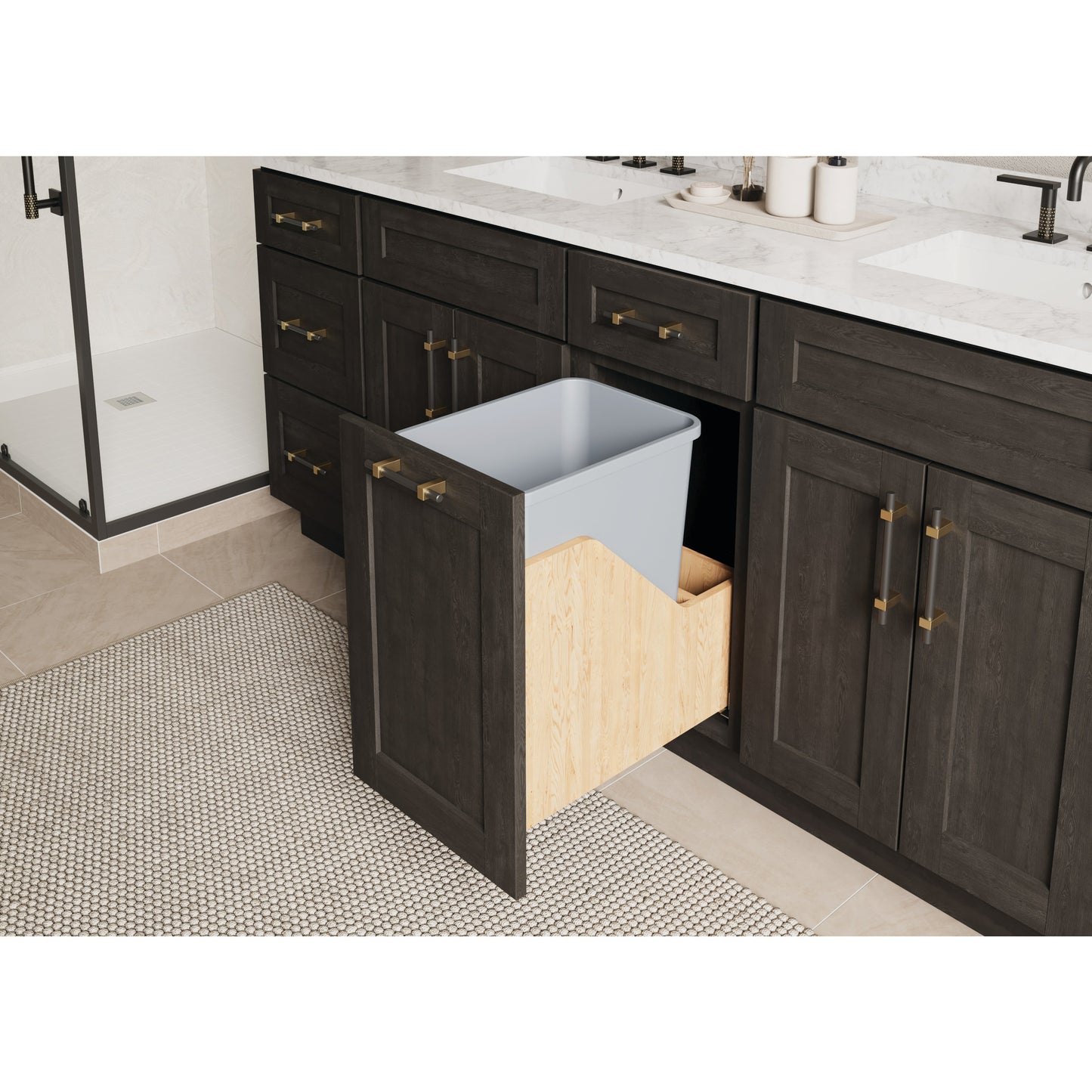 HARDWARE RESOURCES CAN-WBMS35VB Single 35 Quart Wood Bottom-Mount Soft-close Vanity Trashcan Rollout for Hinged Doors, Includes One Black Can - Black