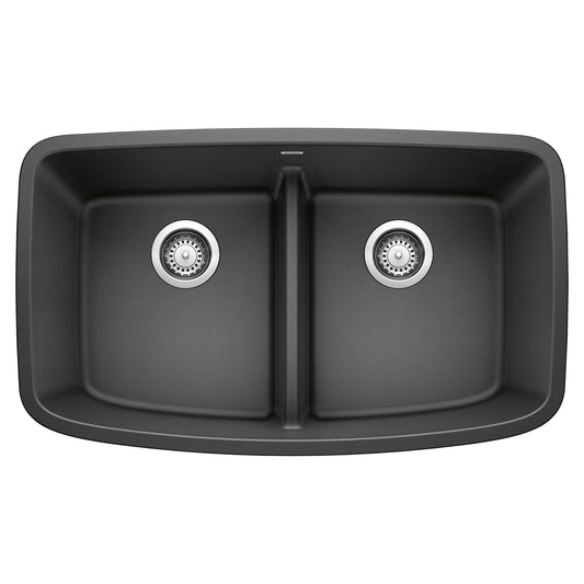 BLANCO 442200 Valea Valea SILGRANIT 32" 50/50 Double Bowl Undermount Kitchen Sink with Low Divide - Anthracite in Anthracite