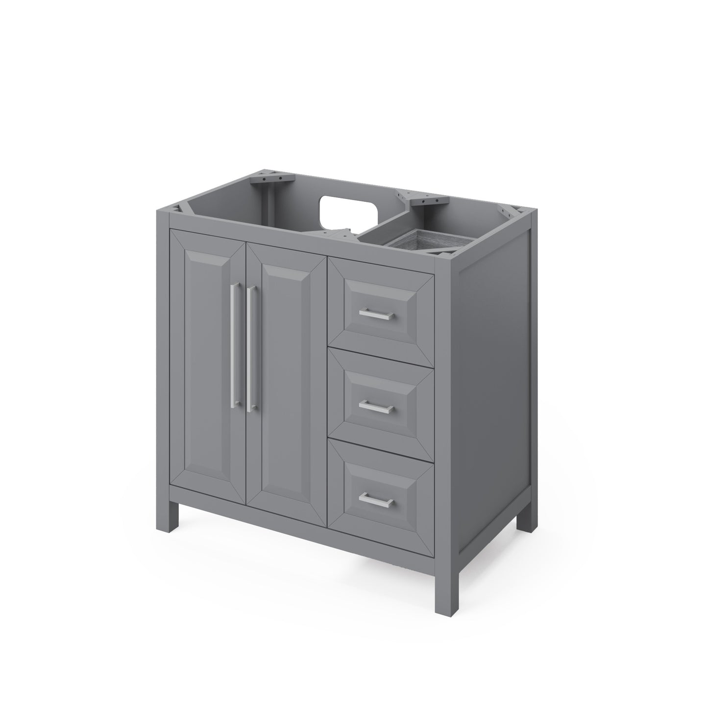 JEFFREY ALEXANDER VKITCAD36GRBGR 36" Grey Cade Vanity, left offset, Black Granite Vanity Top, undermount rectangle bowl - Grey