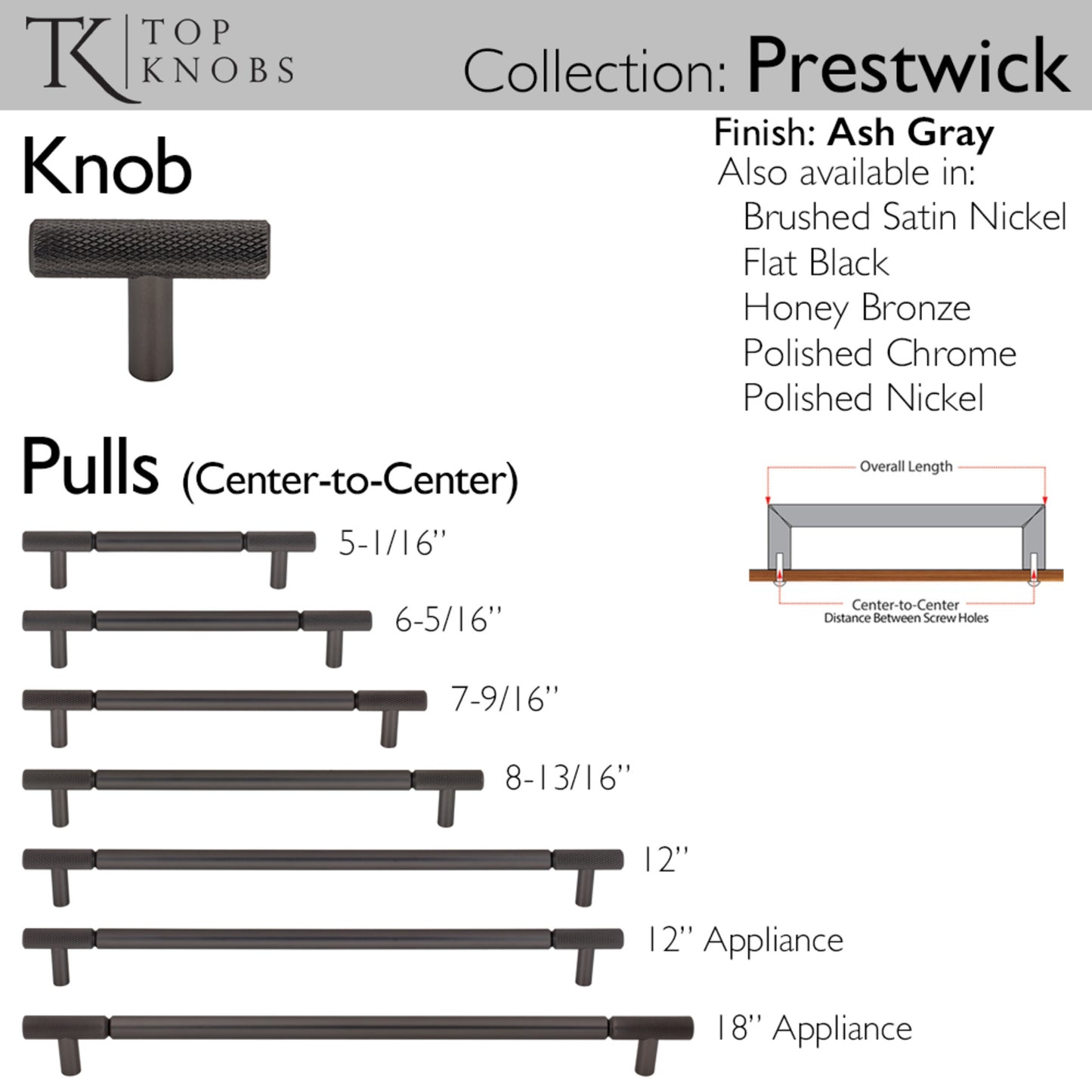 TOP KNOBS TK3245AG Prestwick 12" Center to Center Bar Pull - Ash Gray