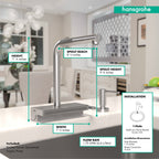 HANSGROHE 73830801 Aquno Select Kitchen Faucet, 2-Spray Pull-Out with sBox, 1.75 GPM - Stainless Steel Optic