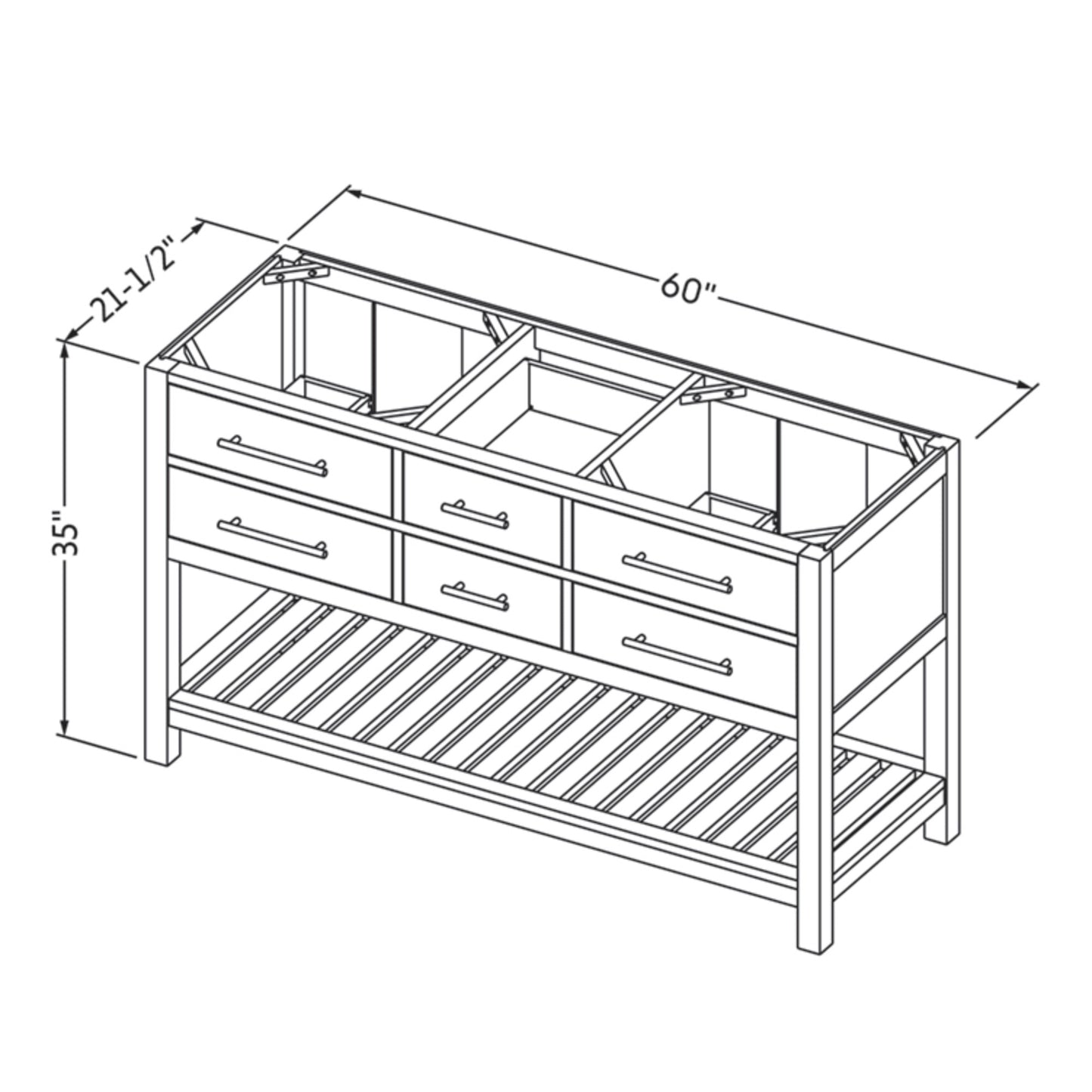 JEFFREY ALEXANDER VN2WAV-60-GR-NT 60" Grey Wavecrest Vanity, double bowl - Grey
