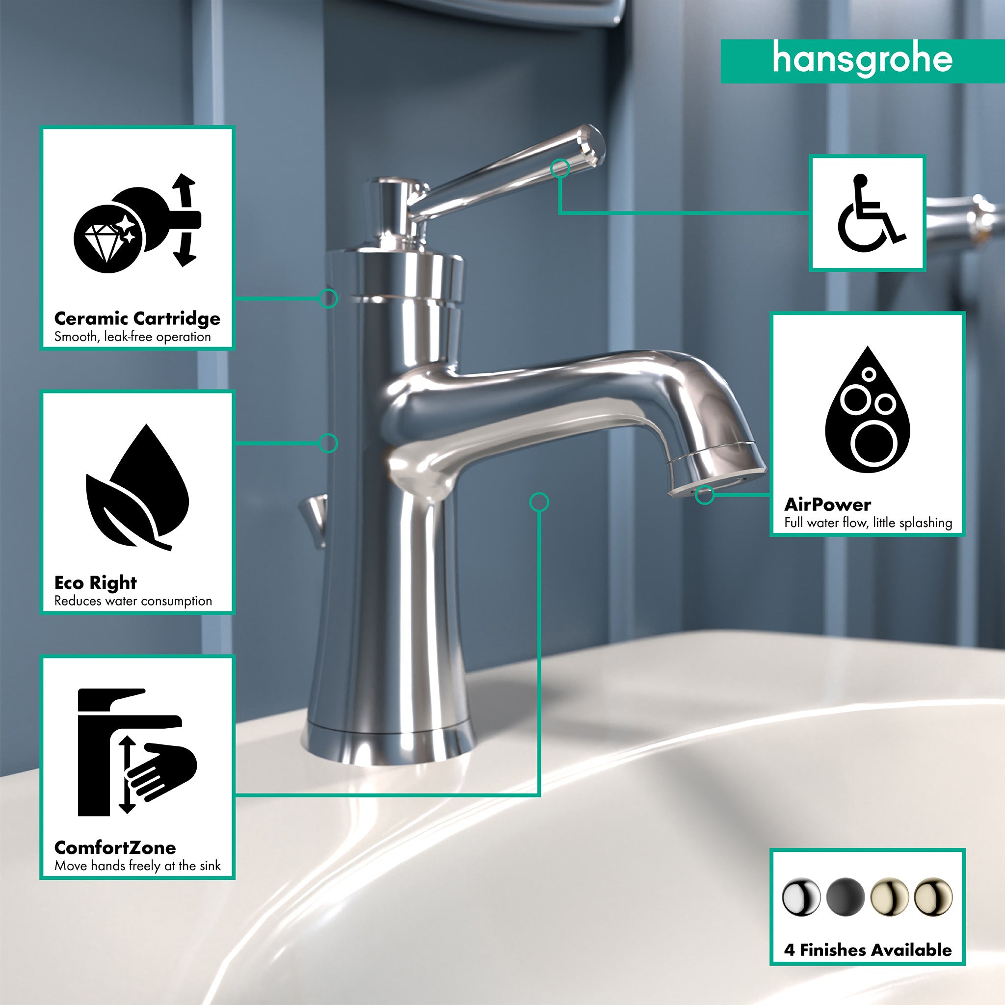 HANSGROHE 04771000 Joleena Single-Hole Faucet 100 with Pop-Up Drain, 1.2 GPM - Chrome