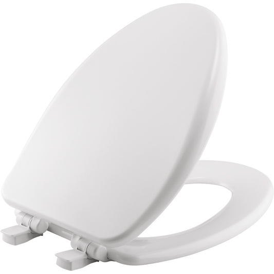 Bemis Alesio Elongated High Density Enameled Wood Toilet Seat in White with STA-TITE Seat Fastening System, Easy•Clean, Whisper•Close, Precision Seat Fit Adjustable Plastic Hinge and Super Grip Bumpers