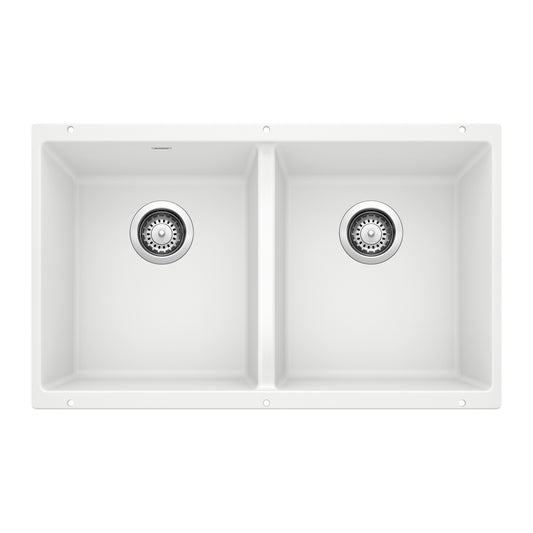 BLANCO 516320 Precis Precis SILGRANIT 29" 50/50 Double Bowl Undermount Kitchen Sink - White in White