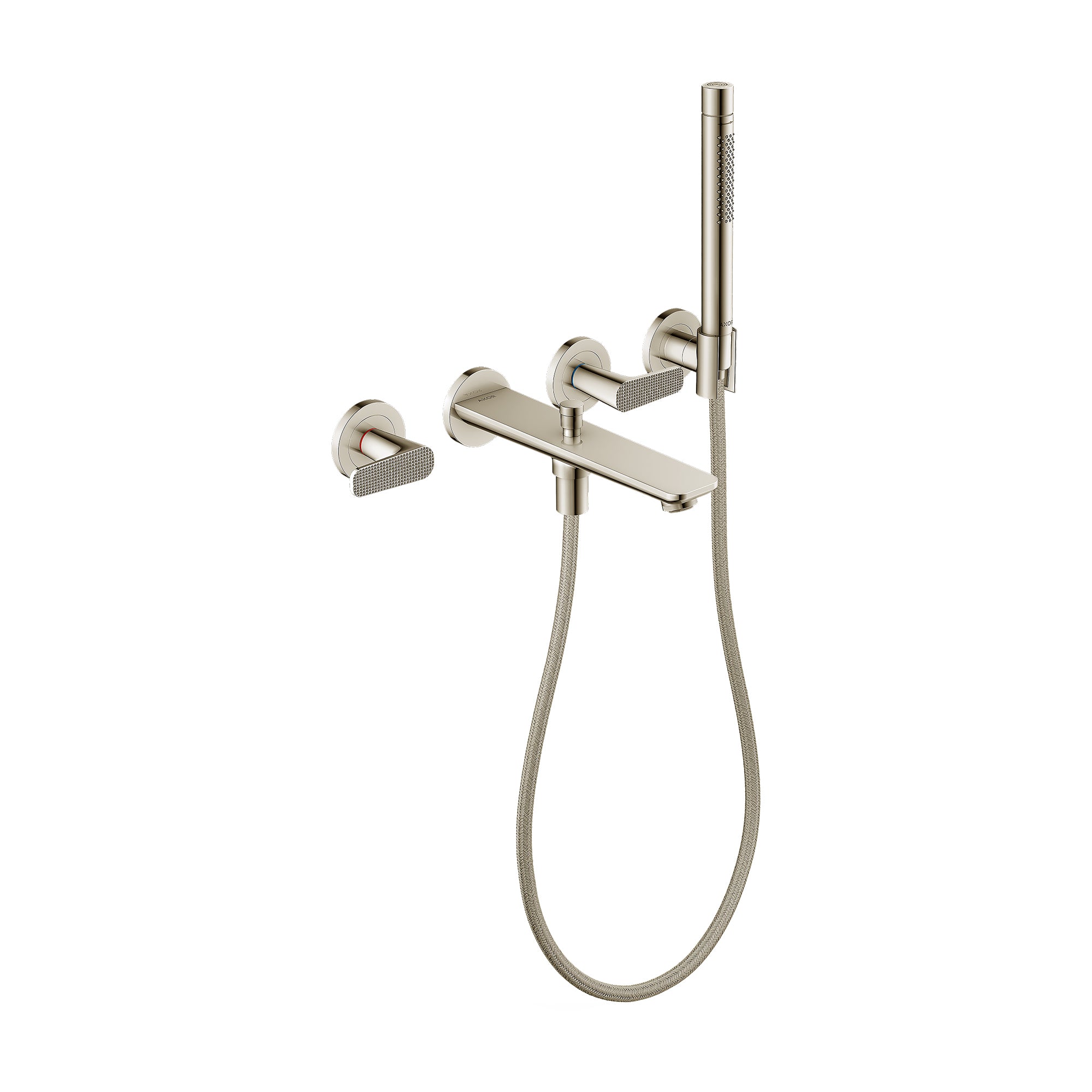 AXOR 49481831 Citterio C 3-Hole Wall-Mounted Tub Filler with 1.75 GPM Handshower and Holder- Cubic Cut - Polished Nickel