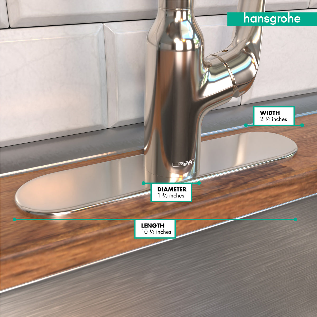 HANSGROHE 14019831  Base Plate for Single-Hole Kitchen Faucets, 10" - Polished Nickel