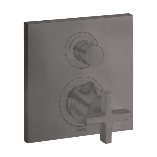 AXOR 39705341 Citterio Thermostatic Trim with Volume Control- Cross Handle - Brushed Black Chrome