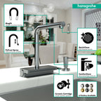 HANSGROHE 73836341 Aquno Select Kitchen Faucet, 2-Spray Pull-Out, 1.75 GPM - Brushed Black Chrome