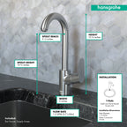 HANSGROHE 04507801 Focus Bar Faucet, 1.5 GPM - Stainless Steel Optic