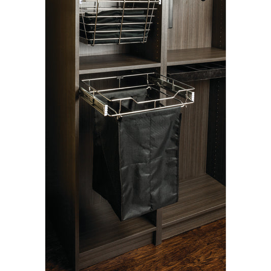 HARDWARE RESOURCES POHS-18PC Chrome 18" Deep Pullout Canvas Hamper with Removable Laundry Bag - Polished Chrome