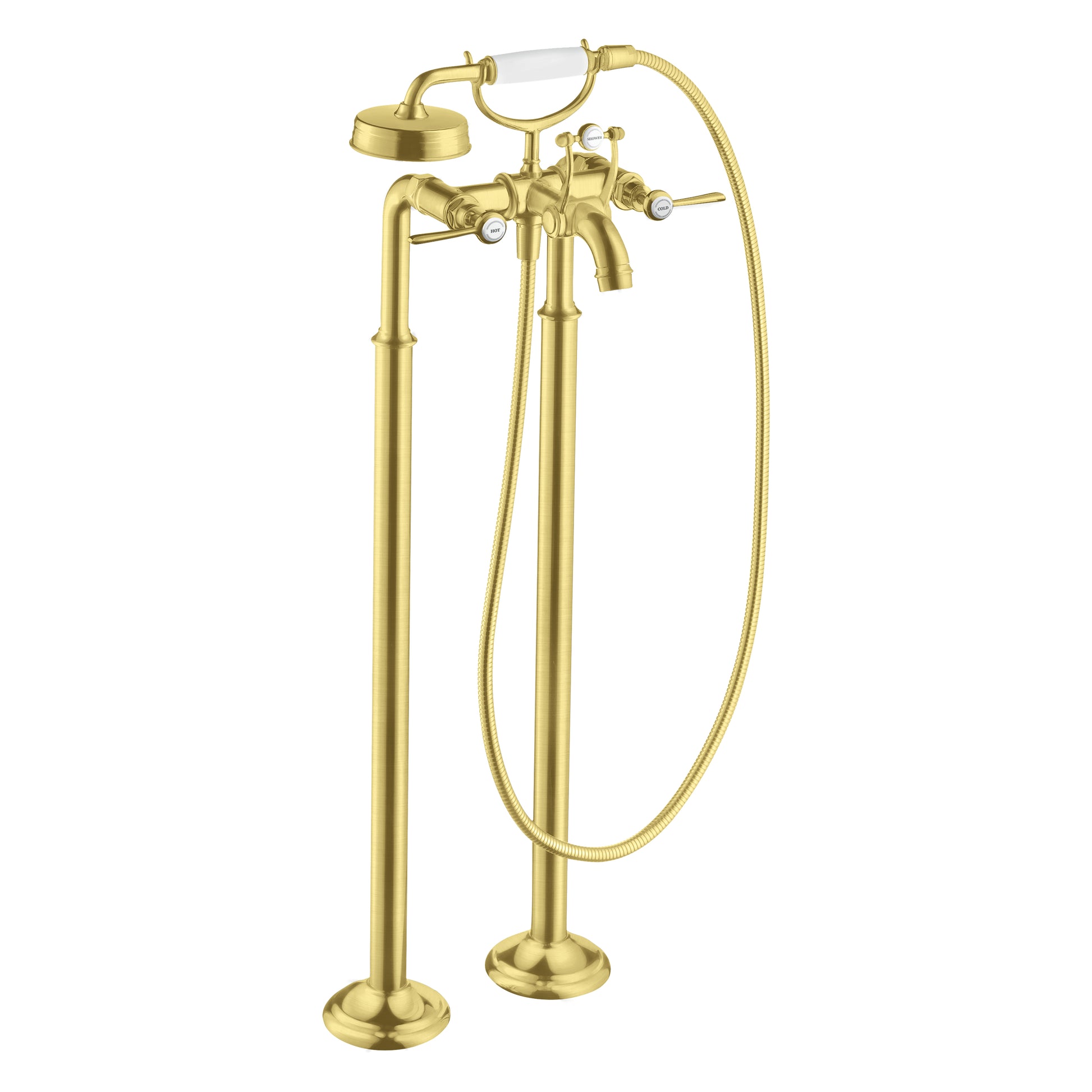 AXOR Montreux 2-Handle Freestanding Tub Filler Trim with Lever Handles and 1.8 GPM Handshower in Brushed Gold Optic