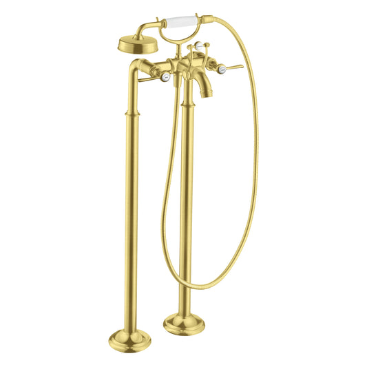 AXOR Montreux 2-Handle Freestanding Tub Filler Trim with Lever Handles and 1.8 GPM Handshower in Brushed Gold Optic