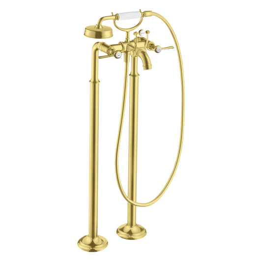AXOR 16563251 Montreux 2-Handle Freestanding Tub Filler Trim with Lever Handles and 1.8 GPM Handshower - Brushed Gold Optic
