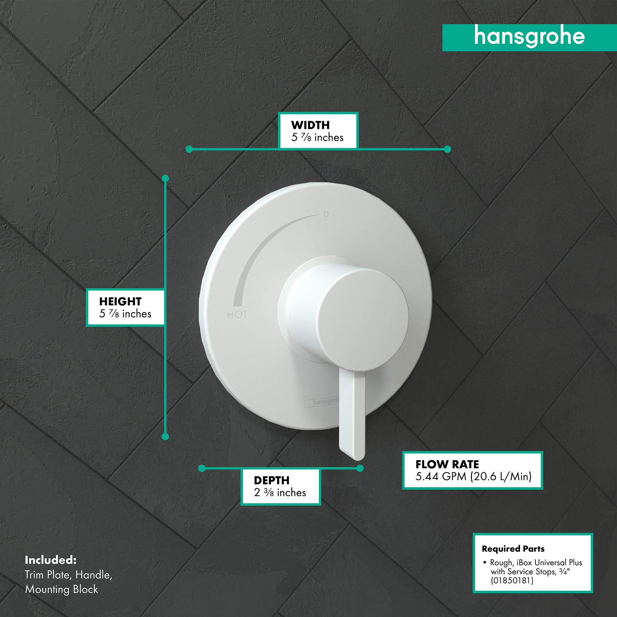 HANSGROHE 15739701 Ecostat S Pressure Balance Trim - Matte White