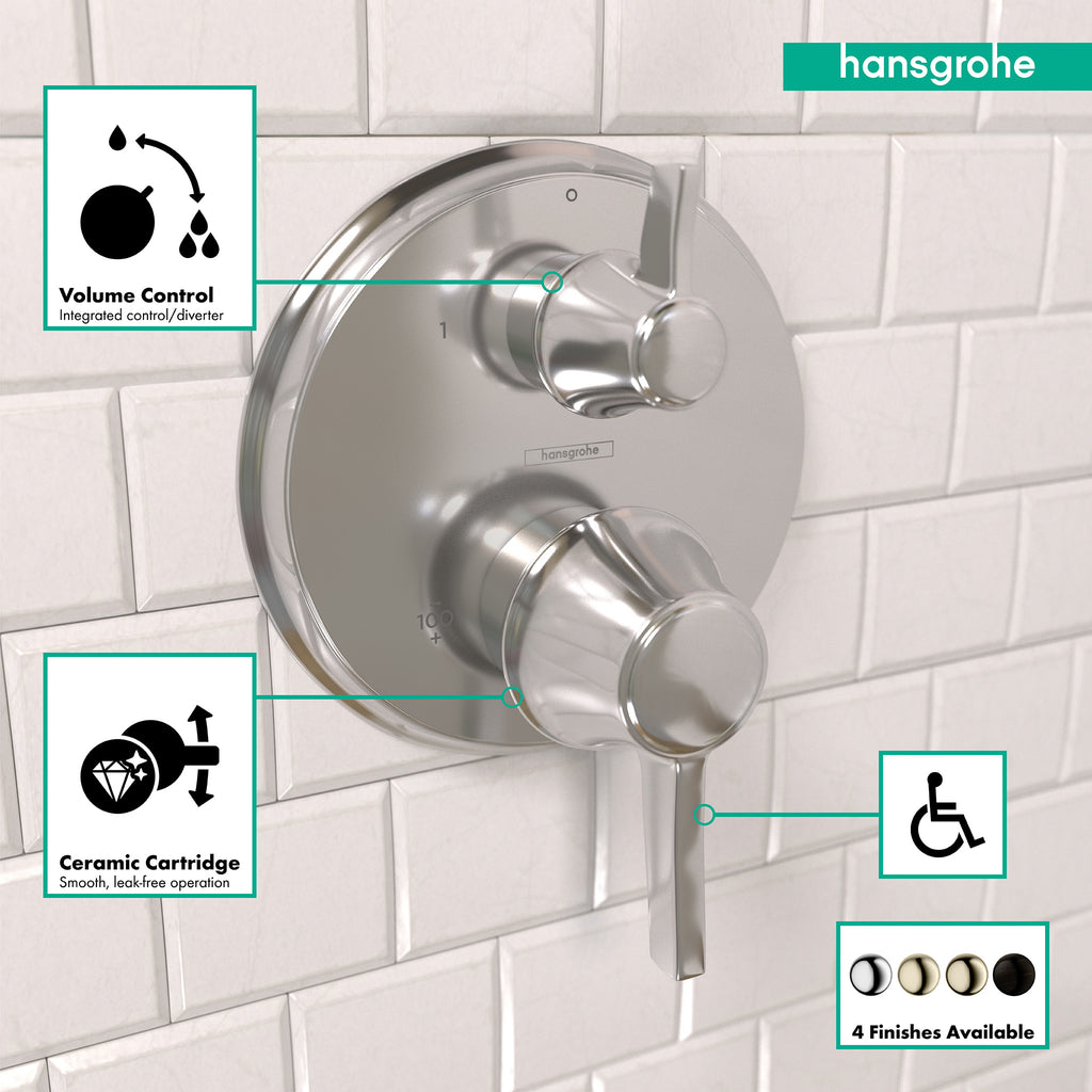 HANSGROHE 15752001 Ecostat Classic Thermostatic Trim with Volume Control, Round - Chrome