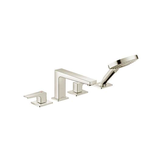 HANSGROHE 32557831 Metropol 4-Hole Roman Tub Set Trim with Lever Handles and 1.75 GPM Handshower - Polished Nickel