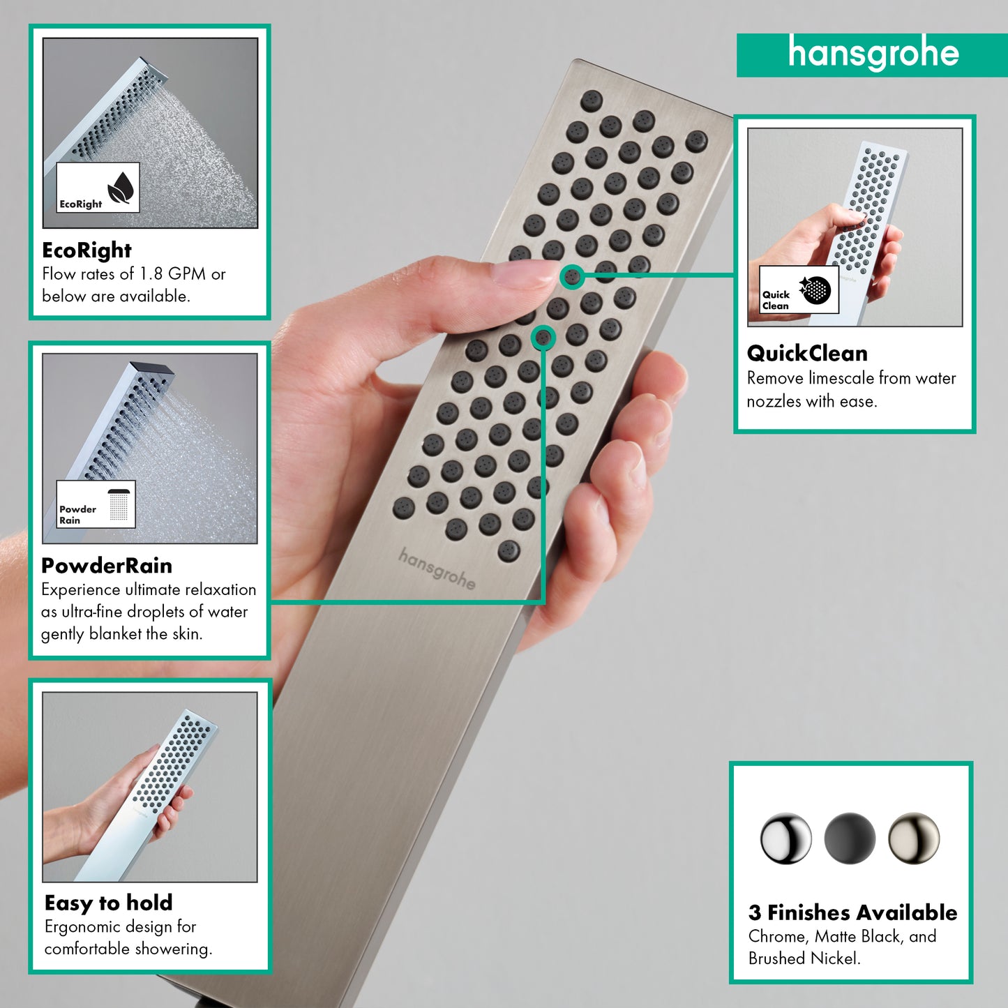 HANSGROHE 24322821 Pulsify E Baton Handshower 100 1-Jet, 2.5 GPM - Brushed Nickel