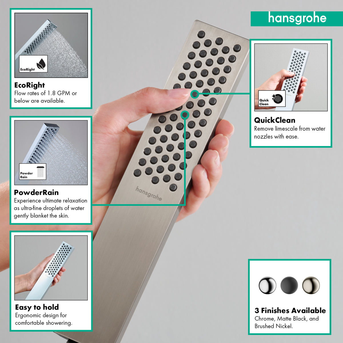 HANSGROHE 24322821 Pulsify E Baton Handshower 100 1-Jet, 2.5 GPM - Brushed Nickel