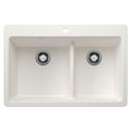 BLANCO 443213 Liven Liven SILGRANIT 33" 60/40 Double Bowl Dual Mount Kitchen Sink with Low Divide - White in White