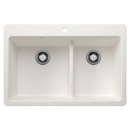 BLANCO 443213 Liven Liven SILGRANIT 33" 60/40 Double Bowl Dual Mount Kitchen Sink with Low Divide - White in White