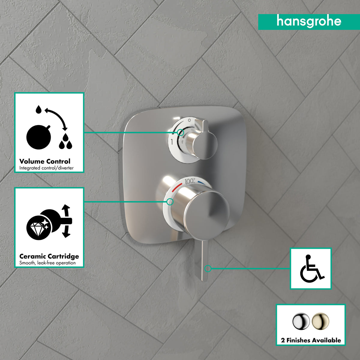 HANSGROHE 15707001 Ecostat E Thermostatic Trim with Volume Control - Chrome