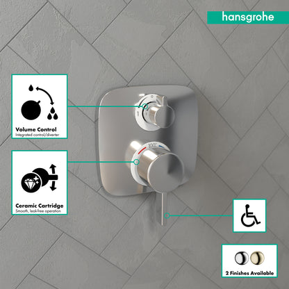 HANSGROHE 15707001 Ecostat E Thermostatic Trim with Volume Control - Chrome