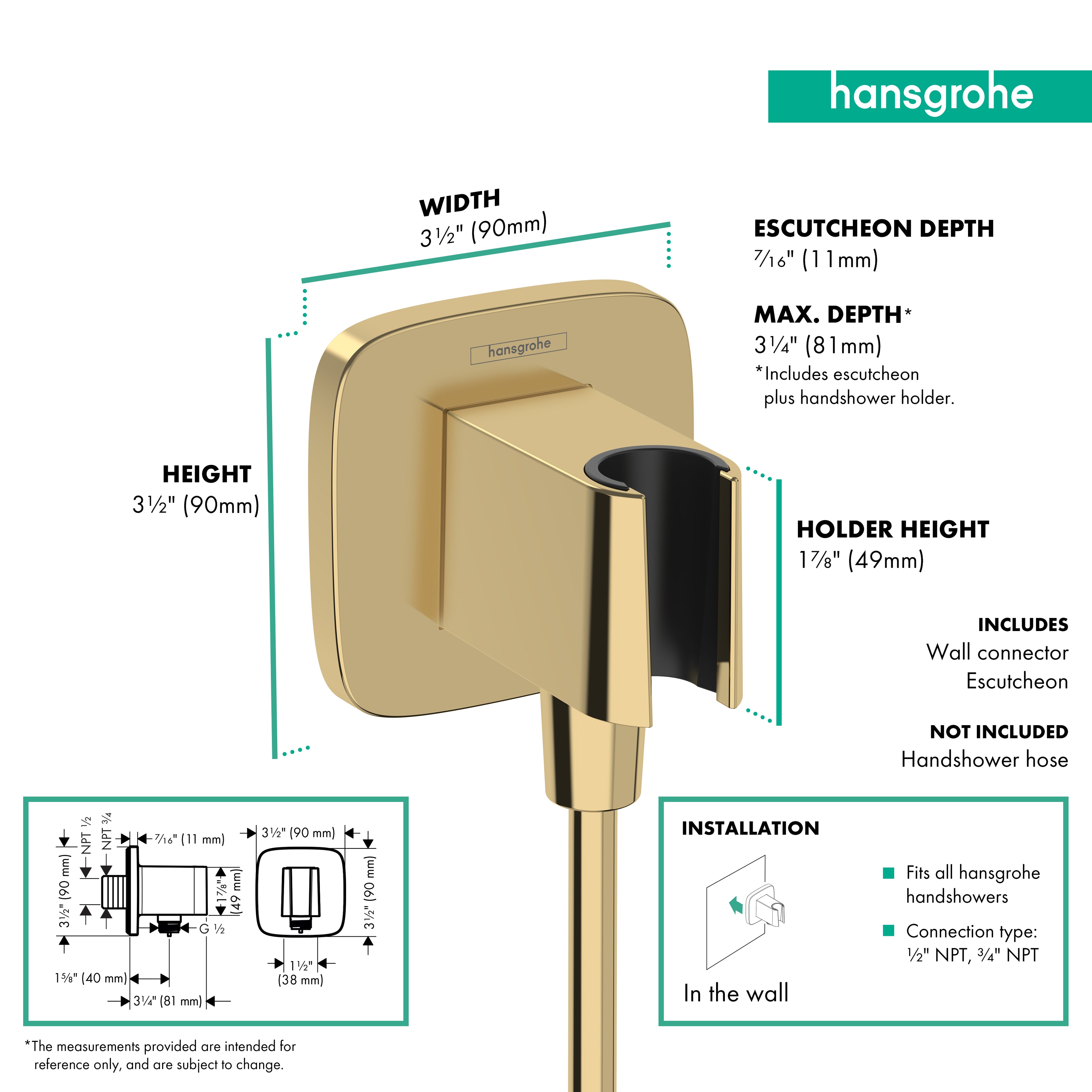 HANSGROHE 26887991  Wall Outlet with Handshower Holder - Polished Gold Optic